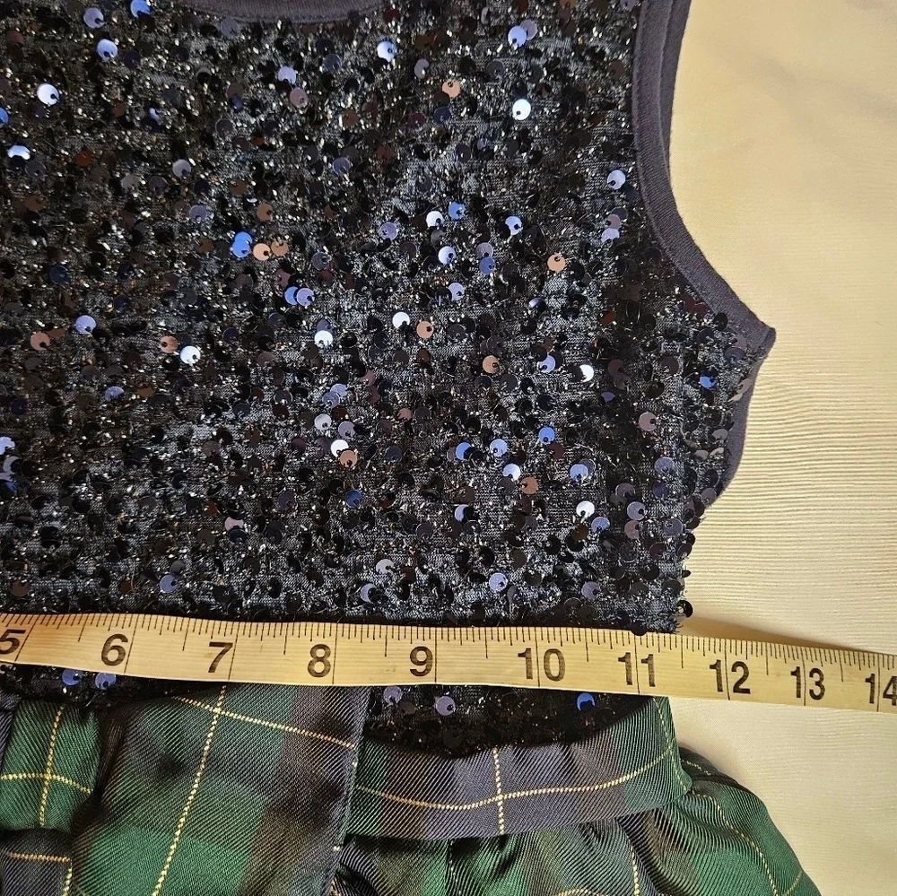 The Children's Place Girls Blue Sequined Top And Green Plaid Bottom Dress Size 8